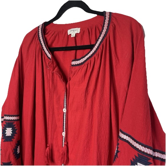 Umgee Women's Boho Peasant Embroidered Shirt Dress Red Balloon Sleeve Red Size M - Picture 4 of 13